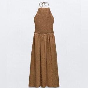 Zara Flowy Halter Dress | M | NWT | brown